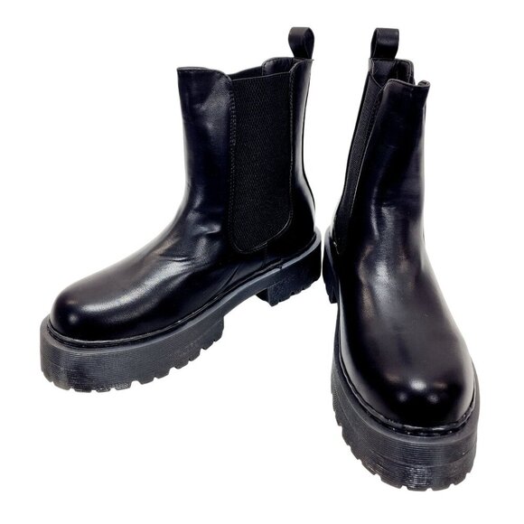 WOMENS Black Platform Chelsea Slip on Chunky Ankle Boots Size 10 - Picture 7 of 13